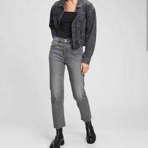 GAP Cheeky Straight High Rise Jeans Size 28/6 Wash Grey Denim Raw Frayed Hems